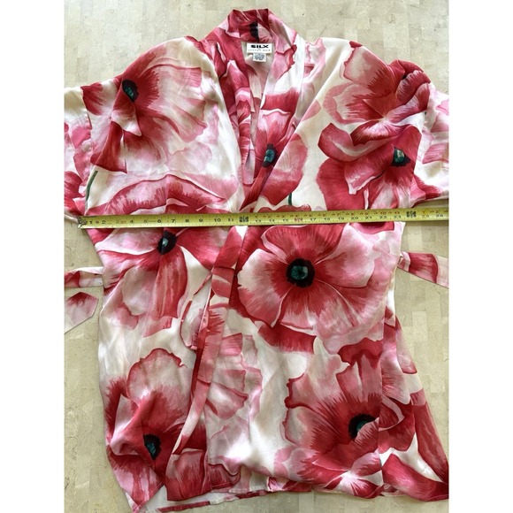 VTG SILX By August Silk Women's 100% Silk Tie Robe Kimono Gorgeous Floral Sz L - Picture 5 of 8